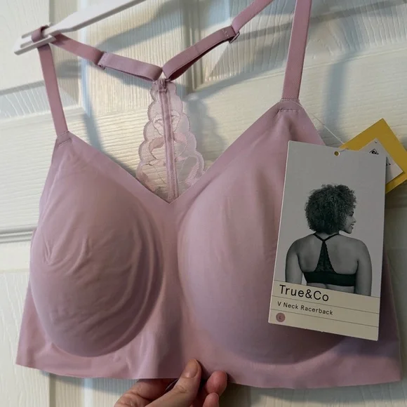 NEW Womens True & Co. V Neck Racerback Bra sz L pink/purple - Picture 2 of 4